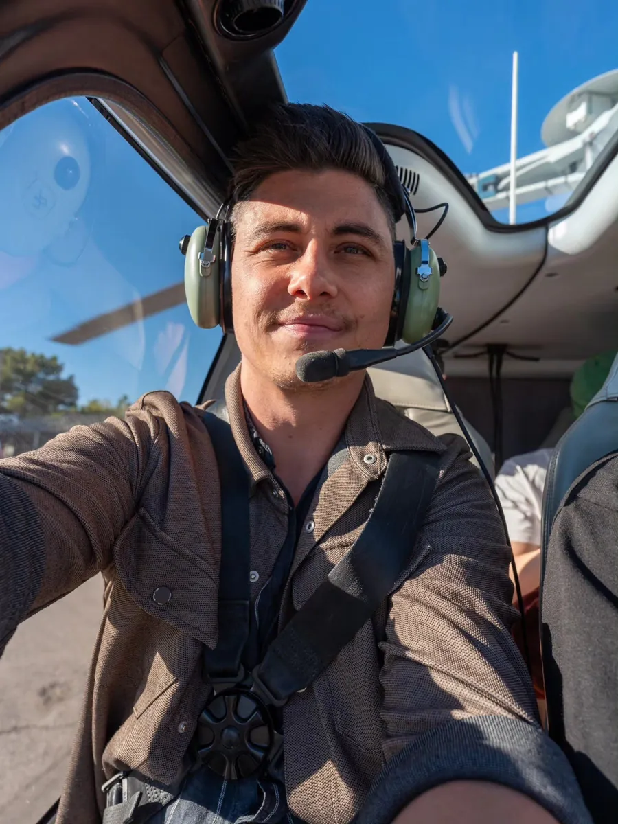 Luke in a helicopter